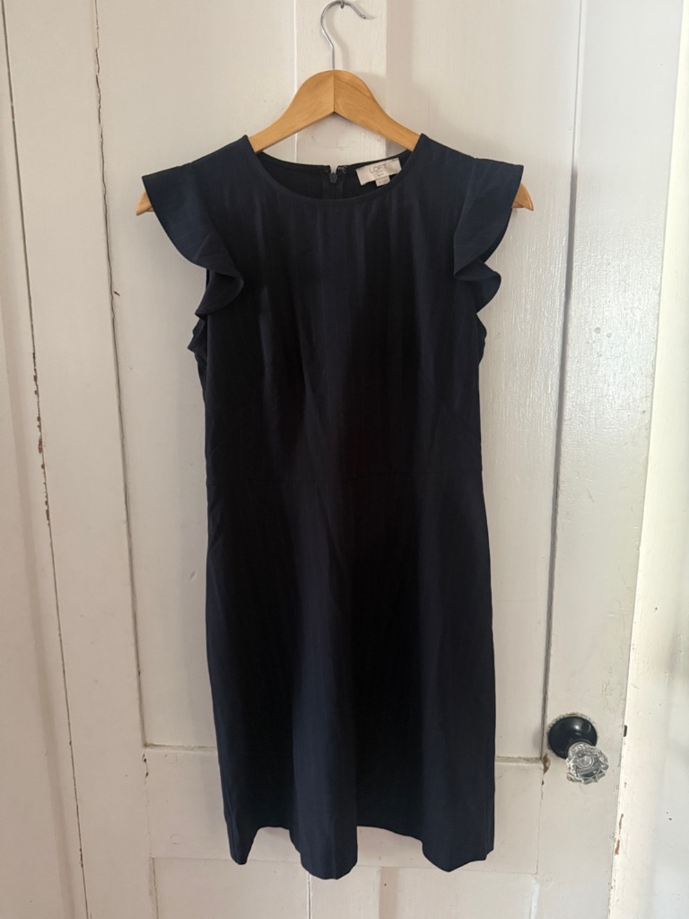 LOFT Navy Ruffle Sleeve Midi Dress